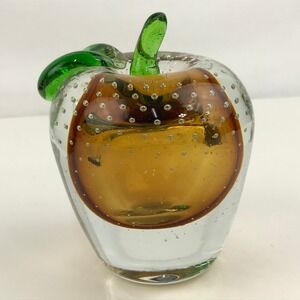 VTG Art Glass Bullicante Sommerso Apple Paperweight Amber/Gold Controlled Bubble